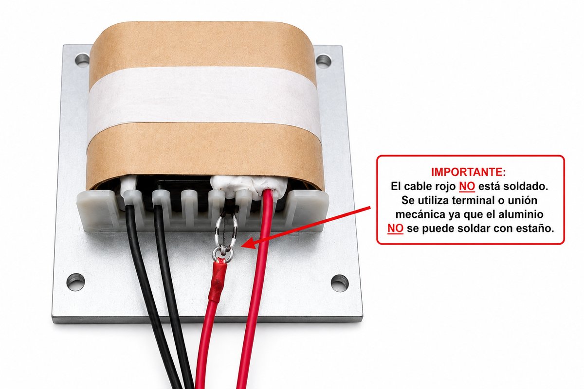 Detalle de bobinado de aluminio con conexión mecánica